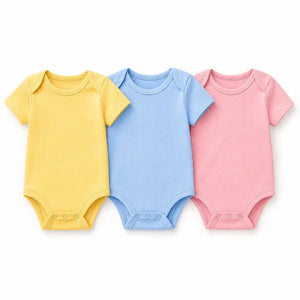 Baby short sleeve bodysuit pack of 3 – Yellow, Blue & Pink