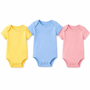 Baby short sleeve bodysuit set – Yellow, Blue & Pink 