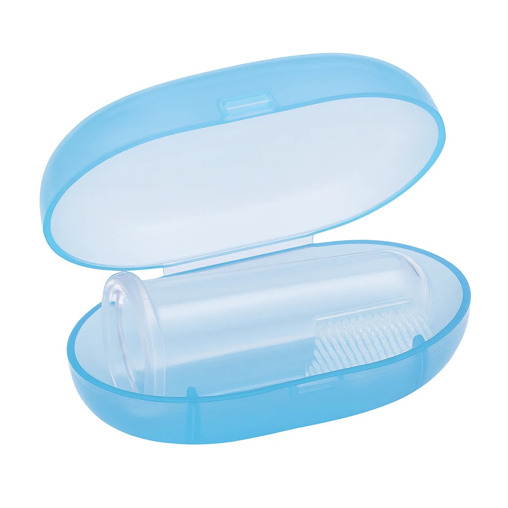 Baby silicone finger toothbrush used for gentle oral cleaning