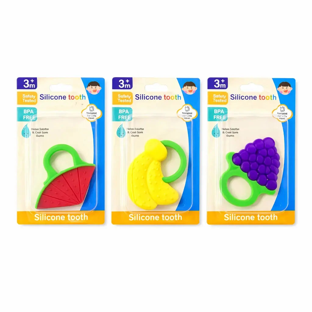 Pack of 3 Soft Silicone Baby Teethers with Different Random Designs for Babies 3 Months Plus