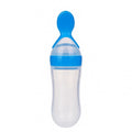 Blue baby silicone spoon feeder bottle for easy feeding