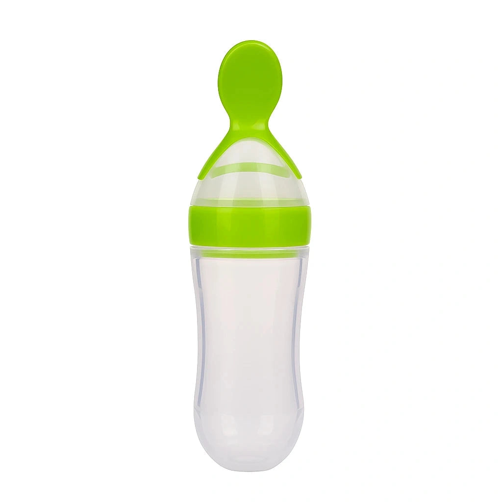 Green baby silicone spoon feeder bottle for infant feeding