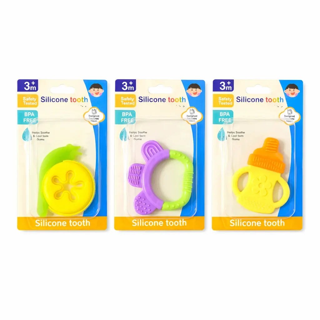 BPA Free Silicone Baby Teethers in Different Fruit Shapes with Easy Grip Design for Teething Relief