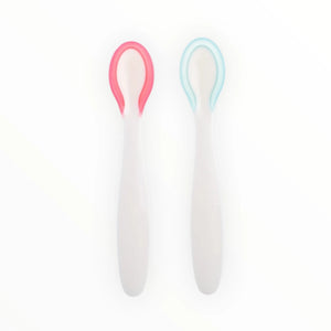 Pack of 2 baby feeding spoons in pink and blue