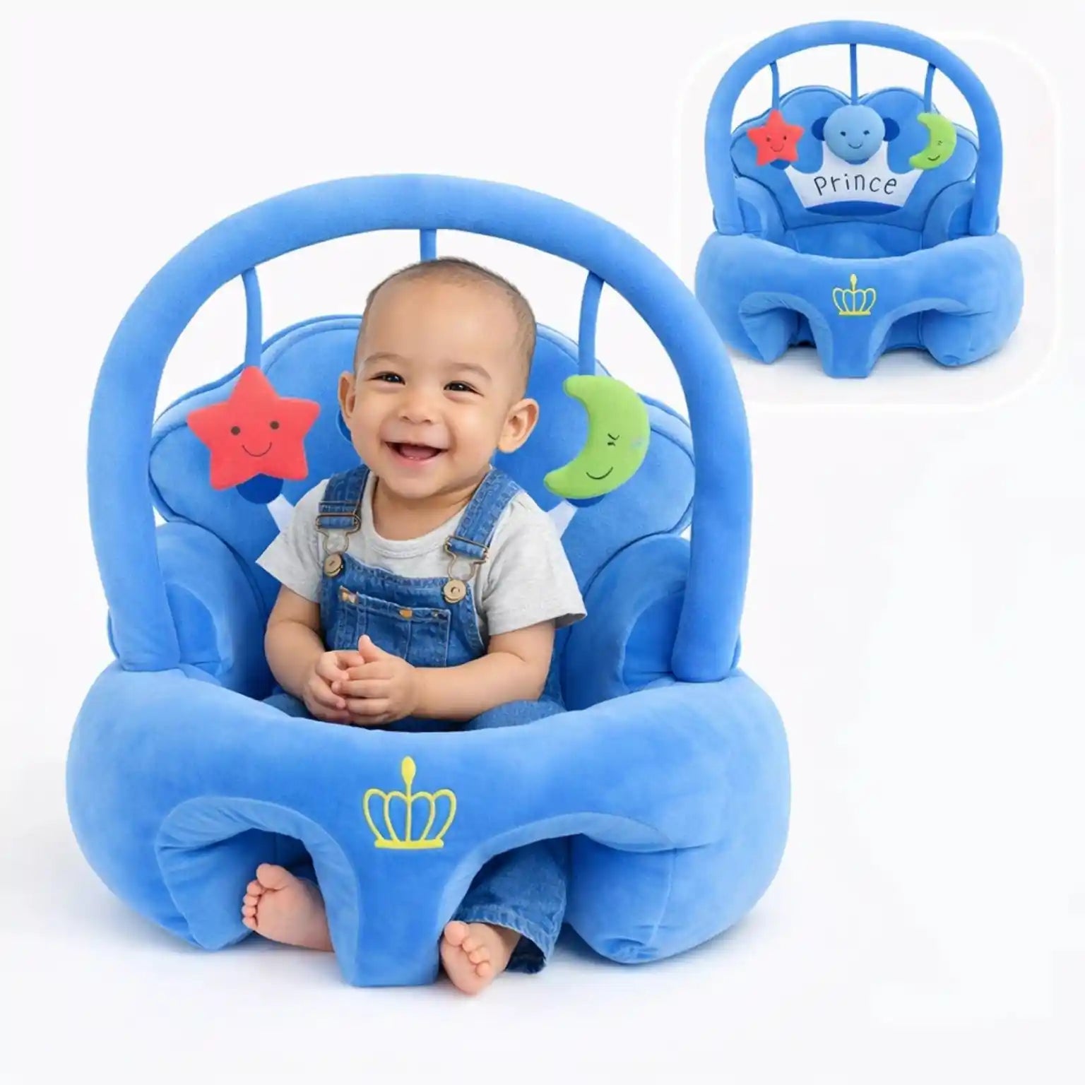 Blue Baby Learning Sit Sofa Seat with Baby and Hanging Toys for 6 Plus Months