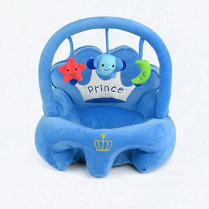 Blue Baby Learning Sit Sofa Seat with Crown Design and Hanging Toys