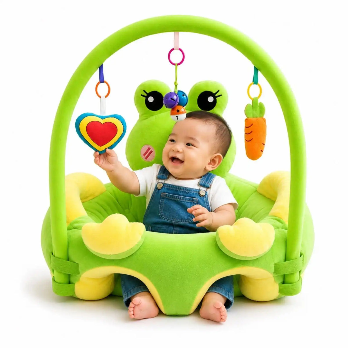 Green Animal Baby Learning Sit Sofa Seat with Hanging Toys for 6 Plus Months