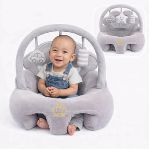 Grey Baby Learning Sit Sofa Seat with Baby and Hanging Toys for 6 Plus Months