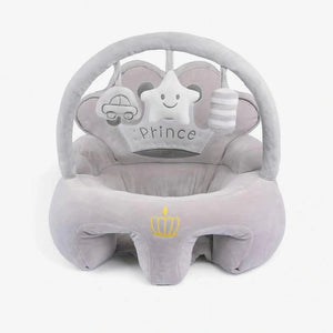 Grey Baby Learning Sit Sofa Seat with Crown Design and Hanging Toys