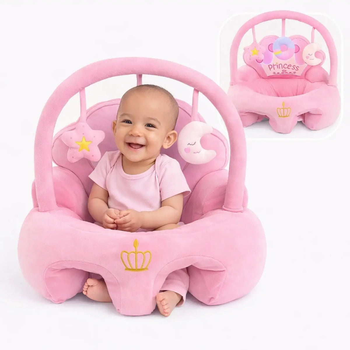 Pink Baby Learning Sit Sofa Seat with Baby and Hanging Toys for 6 Plus Months