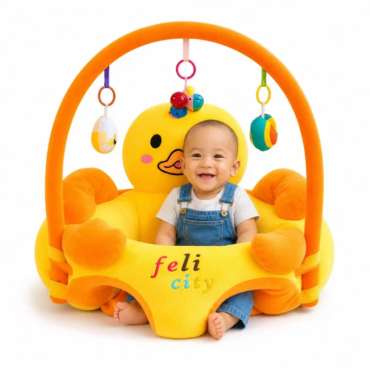Yellow Animal Baby Learning Sit Sofa Seat with Hanging Toys for 6 Plus Months