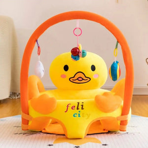Yellow Animal Baby Learning Sit Sofa Seat with Hanging Toys and Sitting Support
