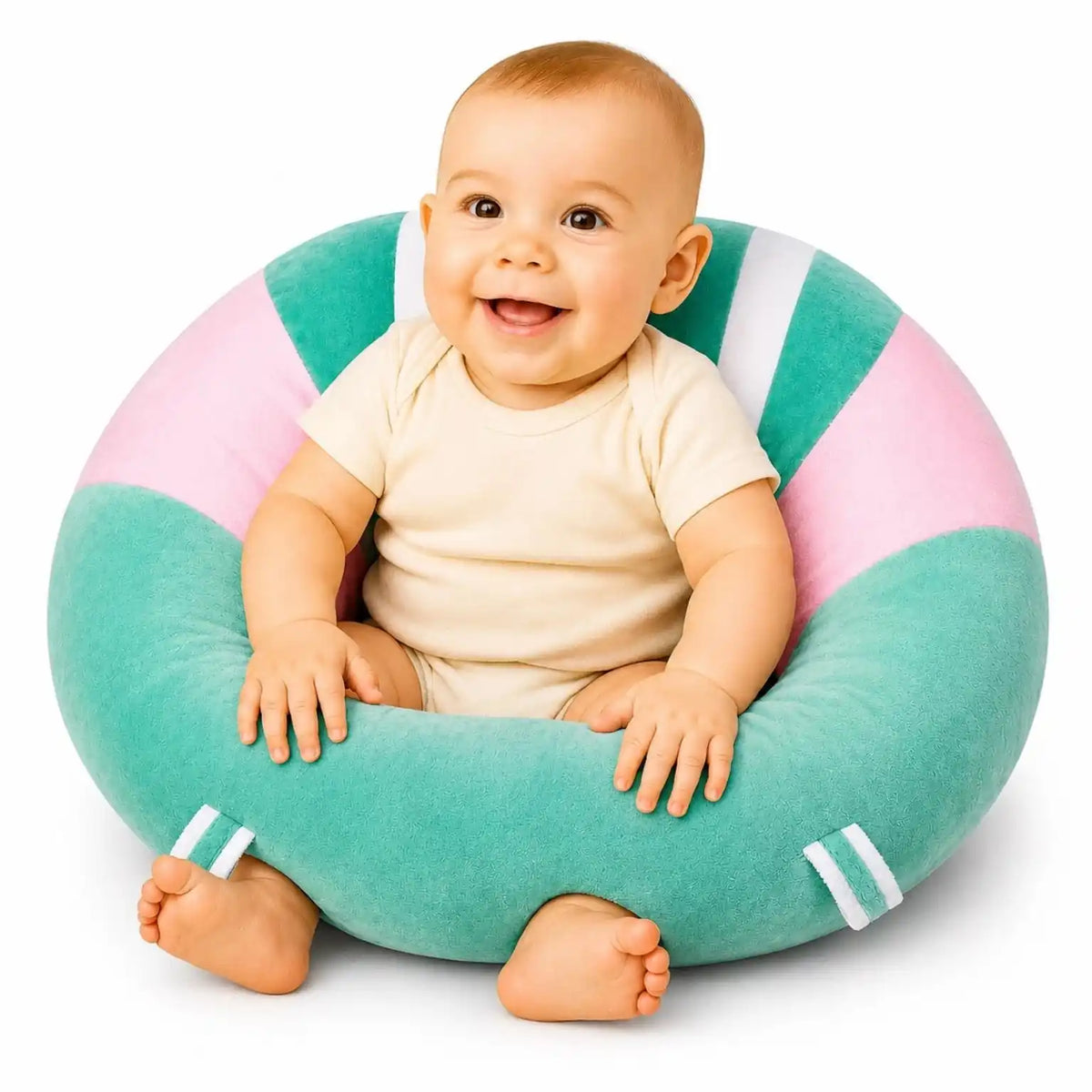 Baby Sofa Support Seat / Sitting Chair – Mint Green & Pink Plush