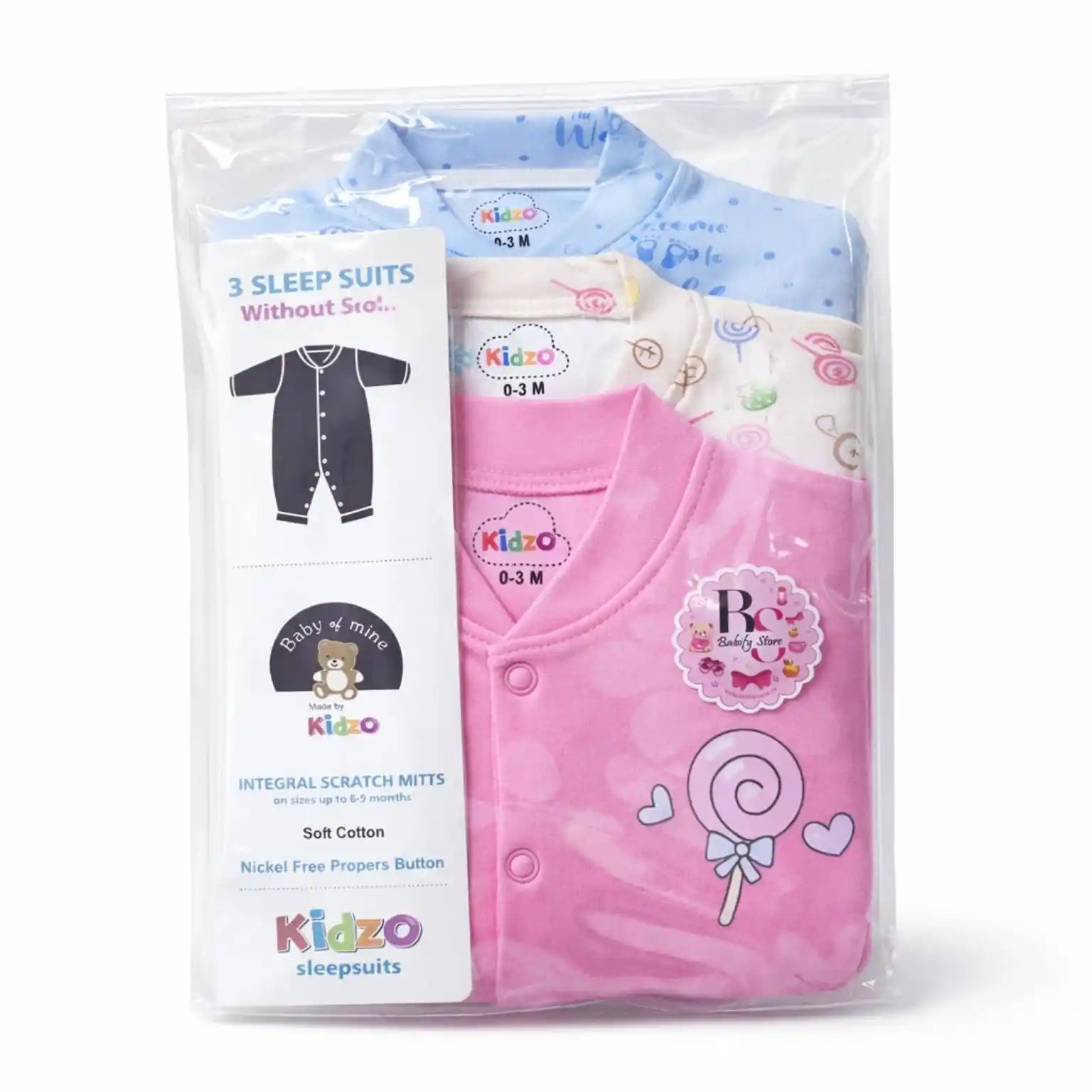 Pack of 3 Baby Romper Suits in Retail Packaging for Infants 0 to 9 Months