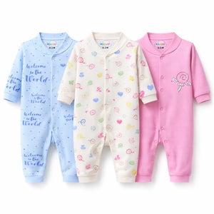 Pack of 3 Soft Cotton Baby Romper Suits in Blue White and Pink for 0 to 9 Months