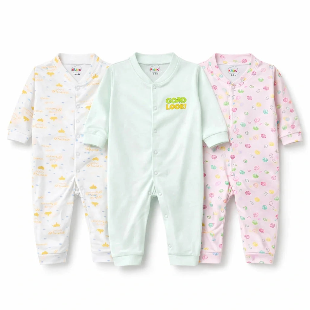 Pack of 3 Baby Romper Suits in Soft Cotton for 0 to 9 Months