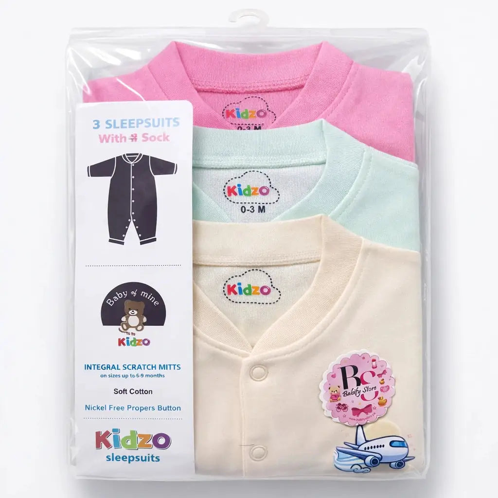 Pack of 3 Soft Cotton Baby Romper Suits in Assorted Colors