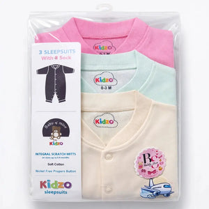 Pack of 3 Soft Cotton Baby Romper Suits in Assorted Colors