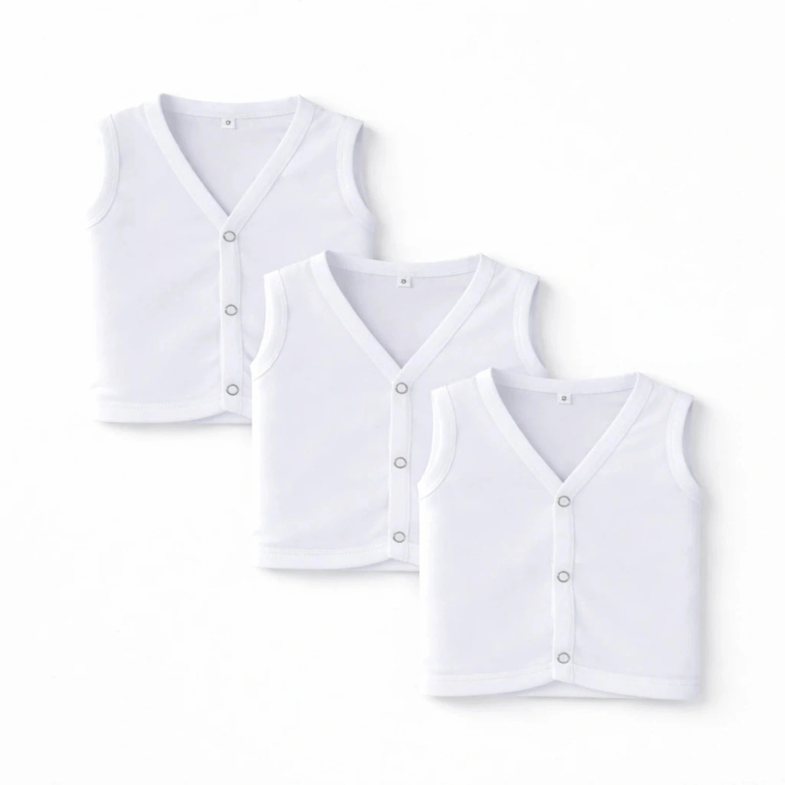 Pack of 3 White Baby Sando Banyans in Soft Interlock Cotton