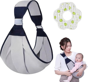 Baby sling carrier with bib – grey