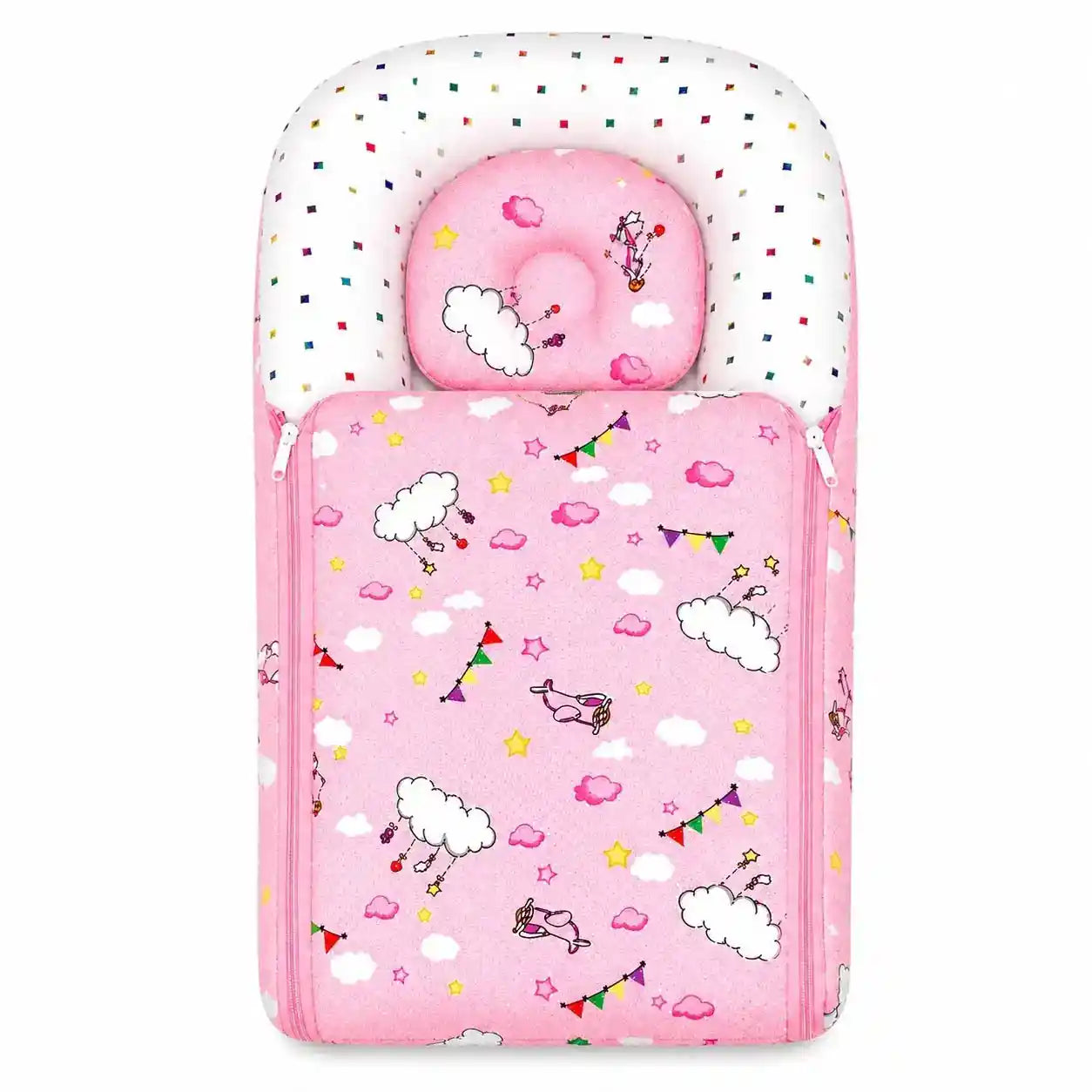 Baby Carry Nest with Pillow – Pink Cloud Print