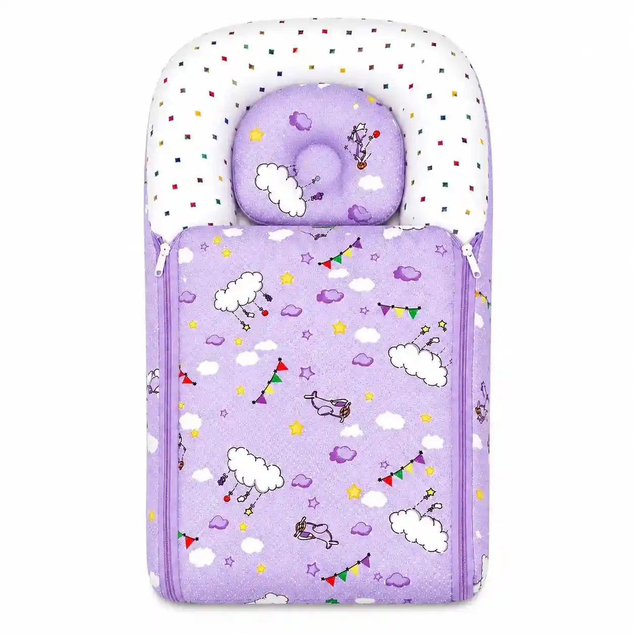 Baby Carry Nest with Pillow – Purple Cloud Print