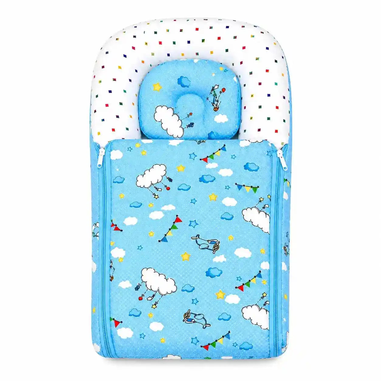 Baby Carry Nest with Pillow – Sky Blue Cloud Print