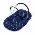 Dark blue baby carry nest with removable breathable mosquito net and padded cotton cover for newborns
