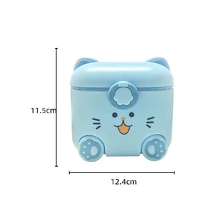 Blue cat-shaped 180g baby milk powder storage box size details
