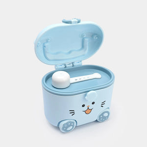 Blue cat-shaped baby milk powder storage box with open airtight lid