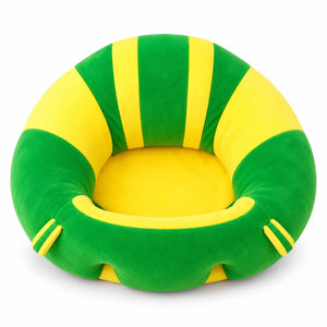 Green and yellow plush baby support seat front view