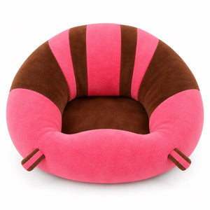 Pink and brown plush baby sitting support chair front view