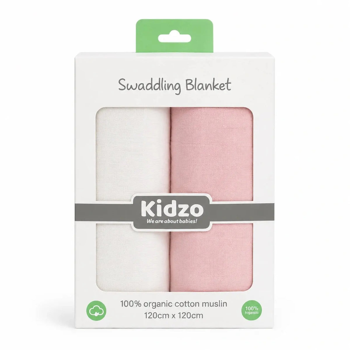 Pack of two 120×120 cm organic cotton muslin wrapping sheets for babies aged 0 to 6 months