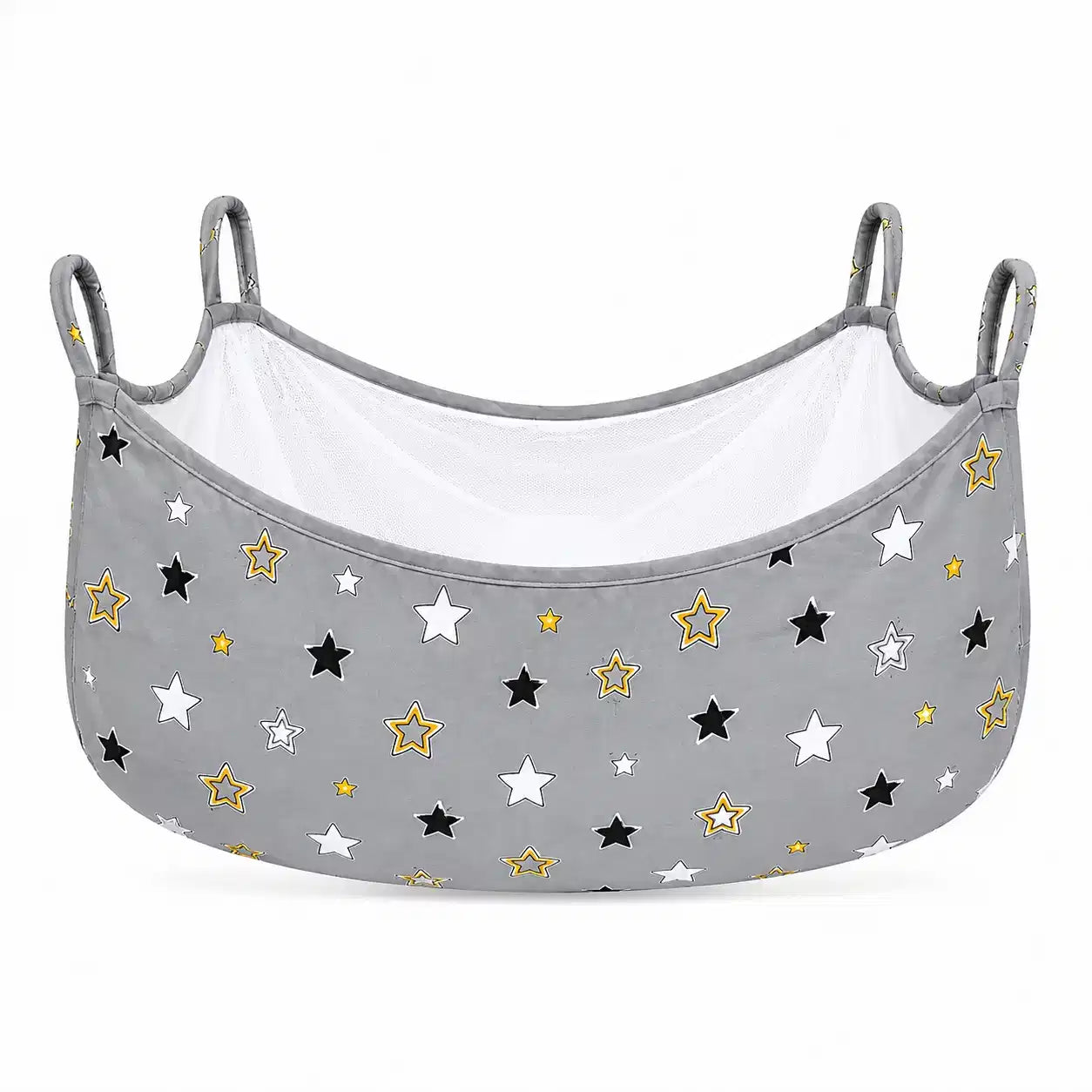 Grey star print baby cradle swing cloth with zipper net and four hanging loops
