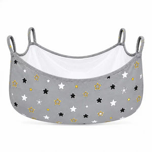 Grey star print baby cradle swing cloth with zipper net and four hanging loops