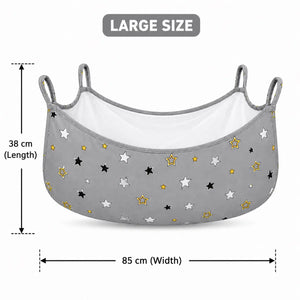 Large grey star print baby cradle swing cloth with net measuring 85 × 38 cm