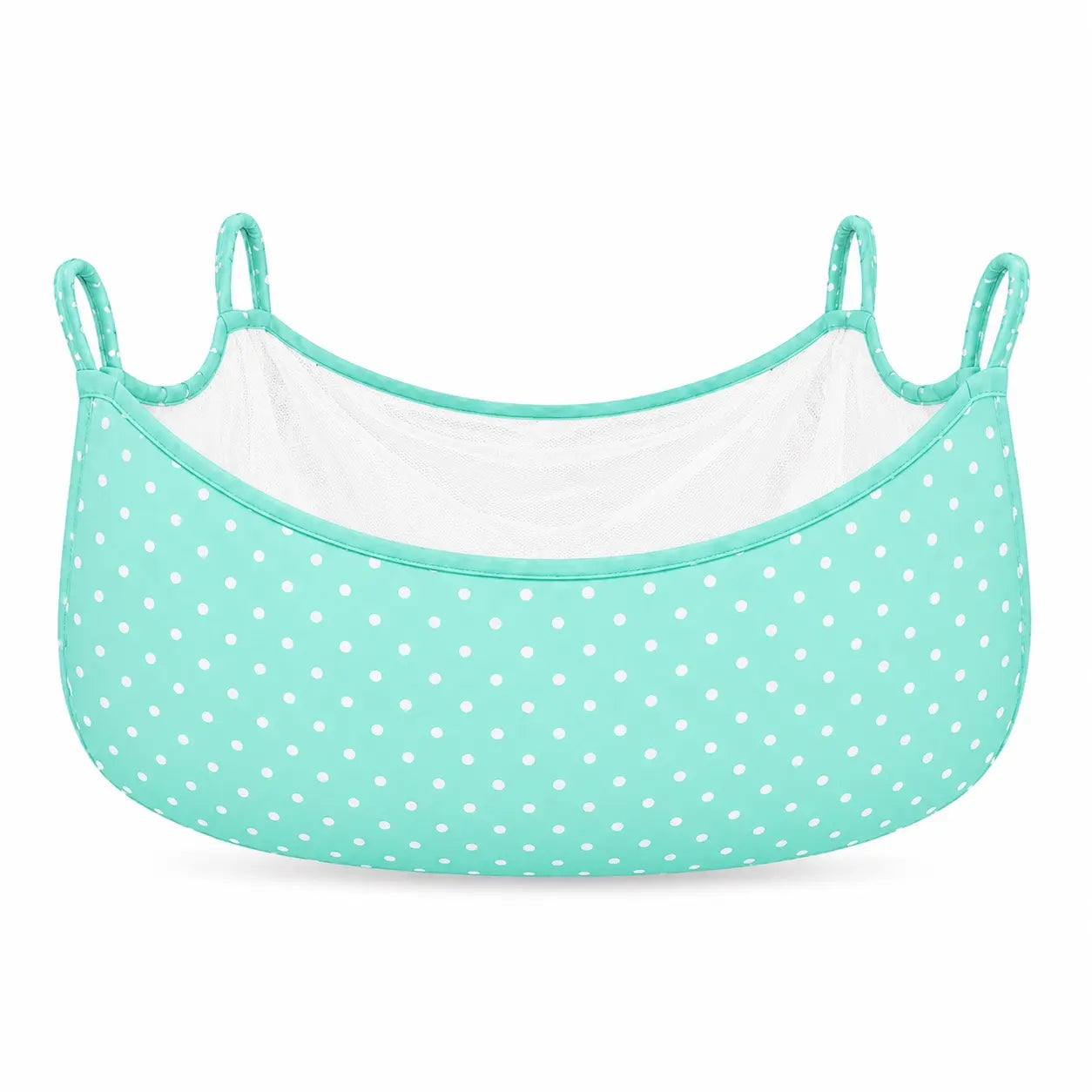 Mint green polka dot baby cradle swing cloth with zipper net and four hanging loops