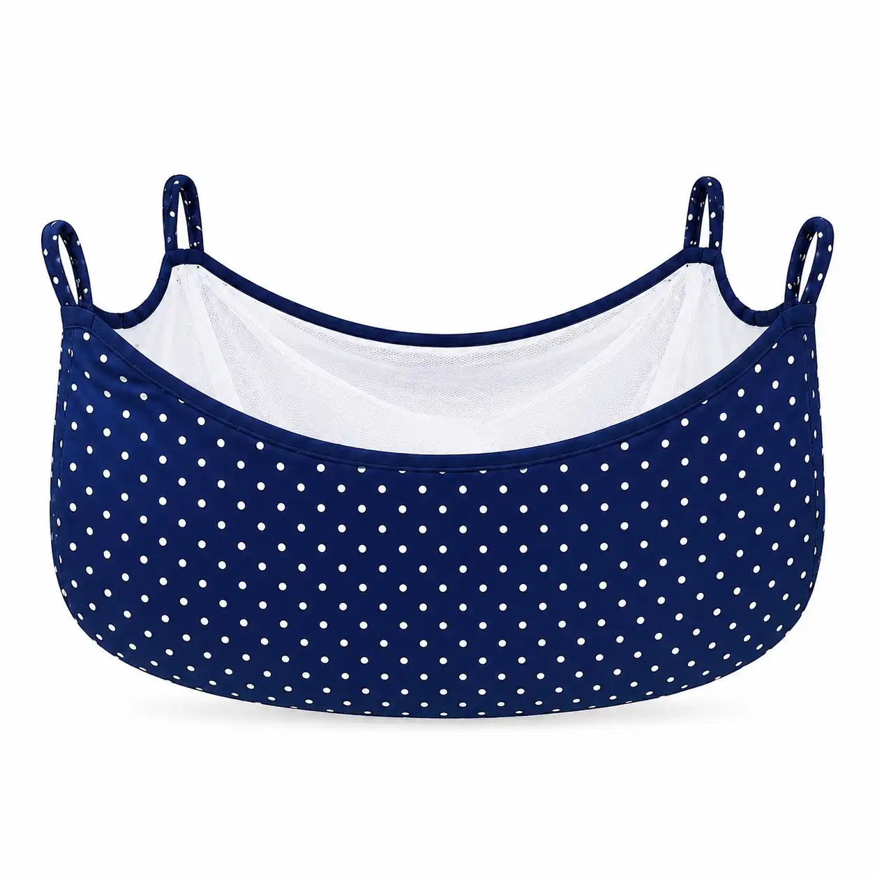 Dark blue polka dot baby cradle swing cloth with zipper net and four hanging loops