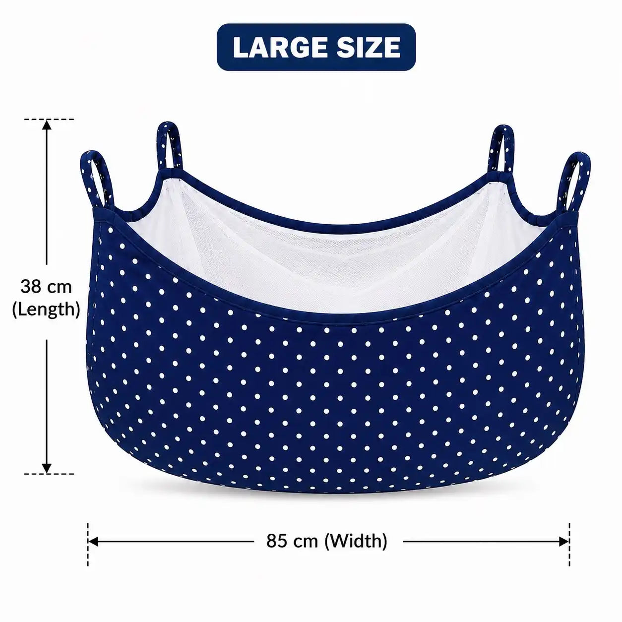 Large dark blue baby cradle swing cloth with net measuring 85 × 38 cm