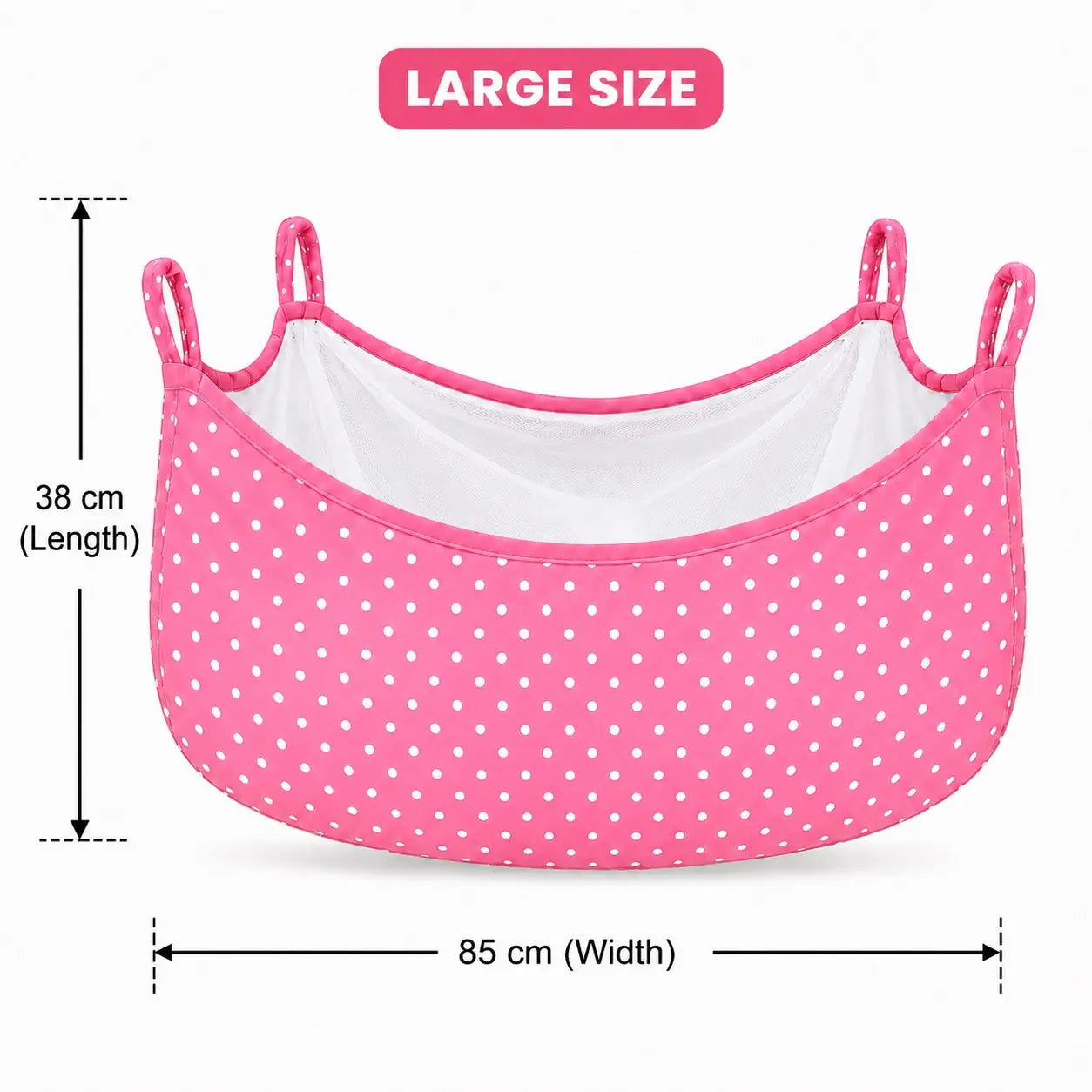 Large pink baby cradle swing cloth with net measuring 85 × 38 cm