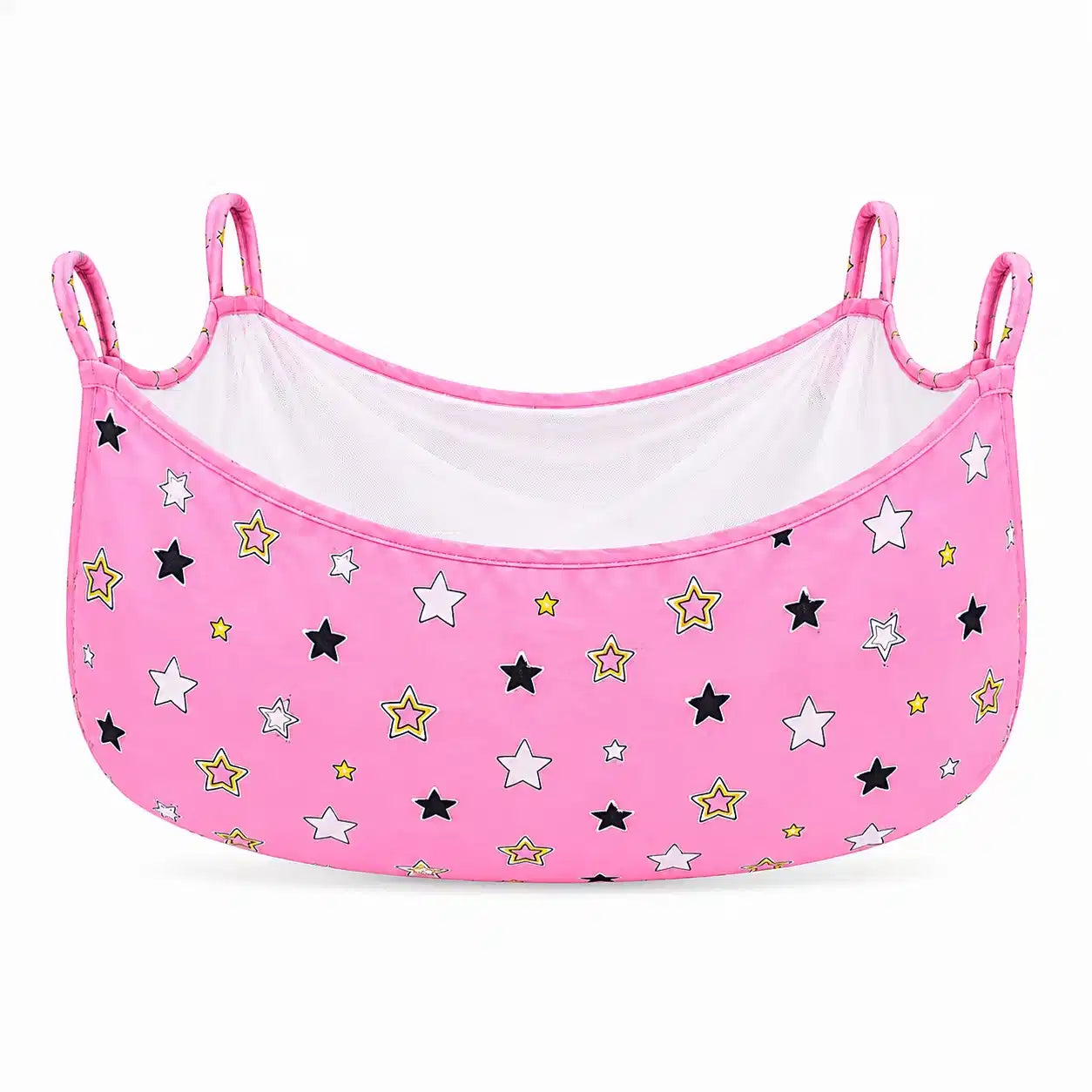 Pink star print baby cradle swing cloth with zipper net and four hanging loops