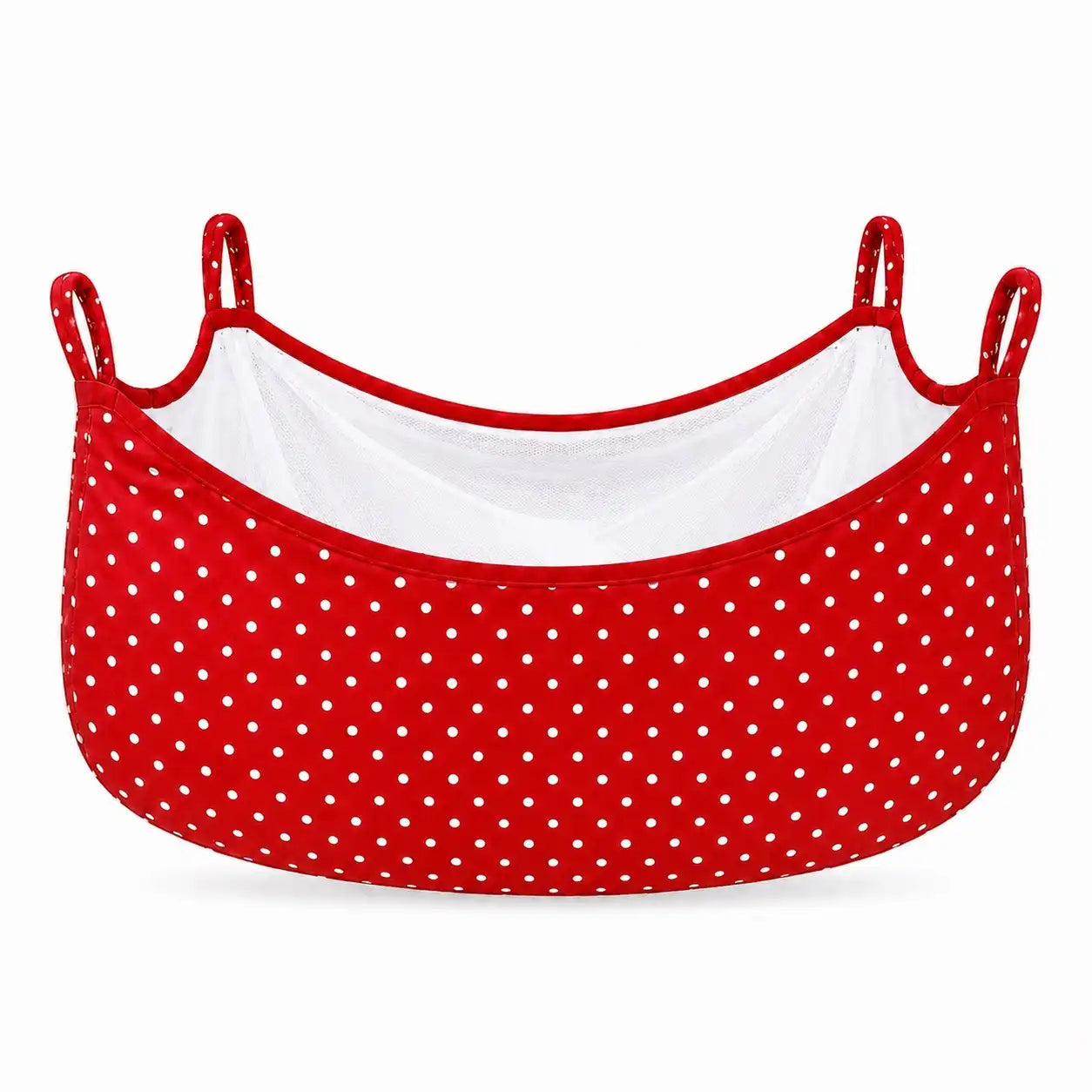 Red polka dot baby cradle swing cloth with zipper net and four hanging loops