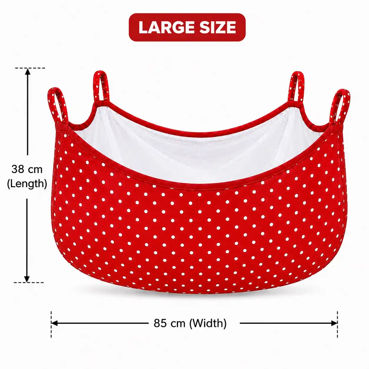 Large red baby cradle swing cloth with net measuring 85 × 38 cm