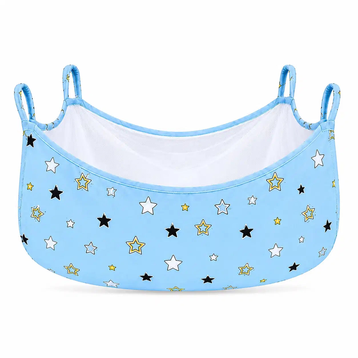 Sky blue star print baby cradle swing cloth with zipper net and four hanging loops