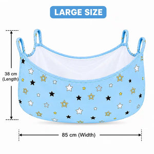 Large sky blue star print baby cradle swing cloth with net measuring 85 × 38 cm