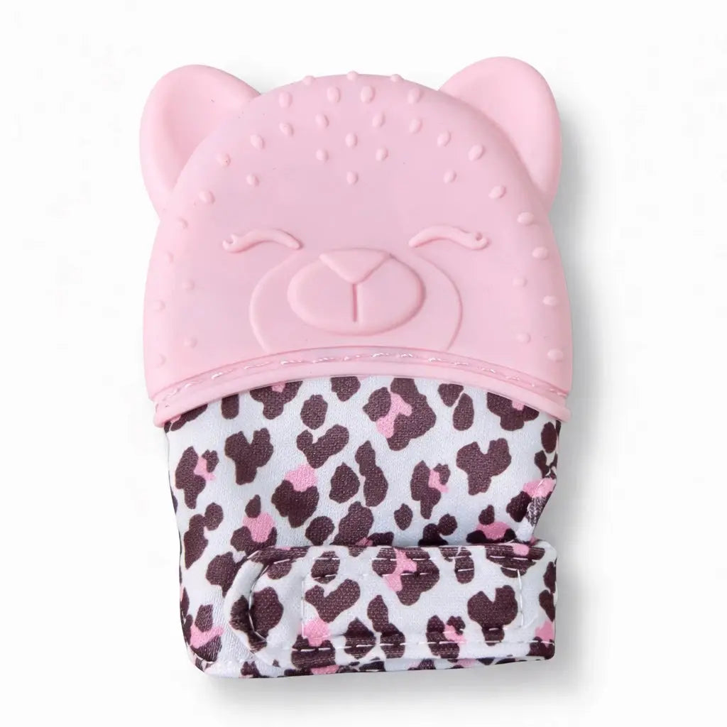 Pink Baby Silicone Teething Mitten Glove with Soft Food Grade Silicone for Teething Relief