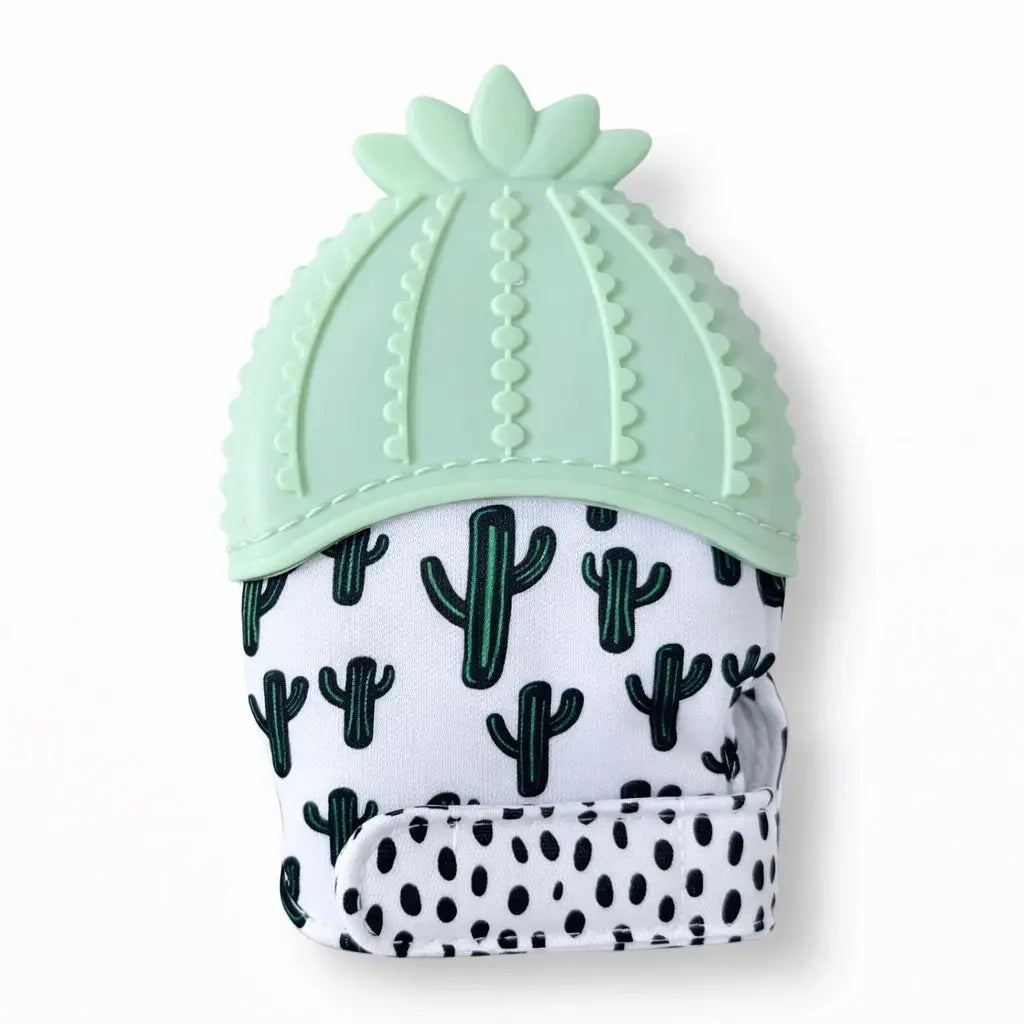 Baby Silicone Teething Mitten Glove with Cactus Design and Soft Gum Massaging Surface for Babies 3 Months Plus