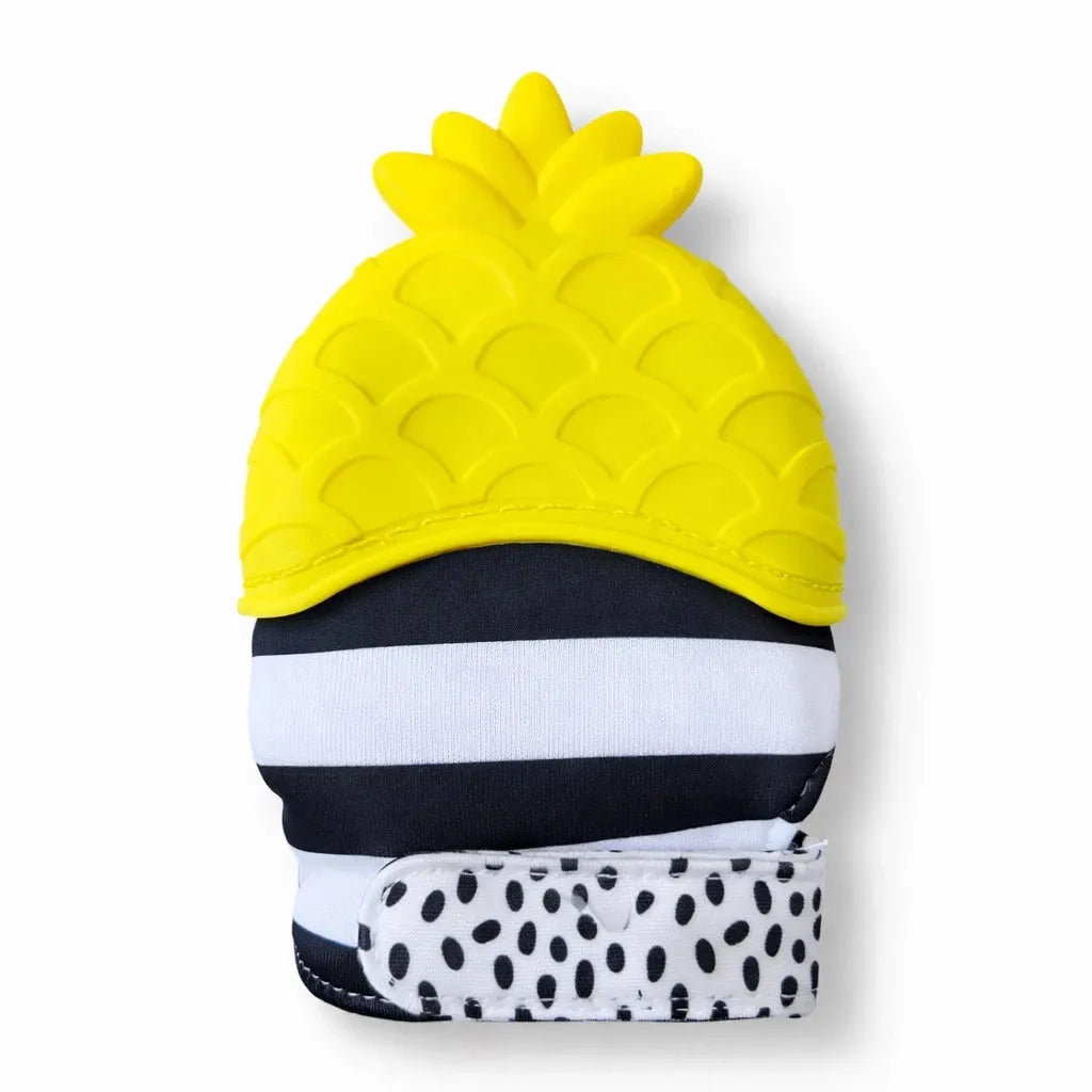 Pineapple Design Baby Silicone Teething Mitten with Textured Surface and Comfortable Fabric Glove