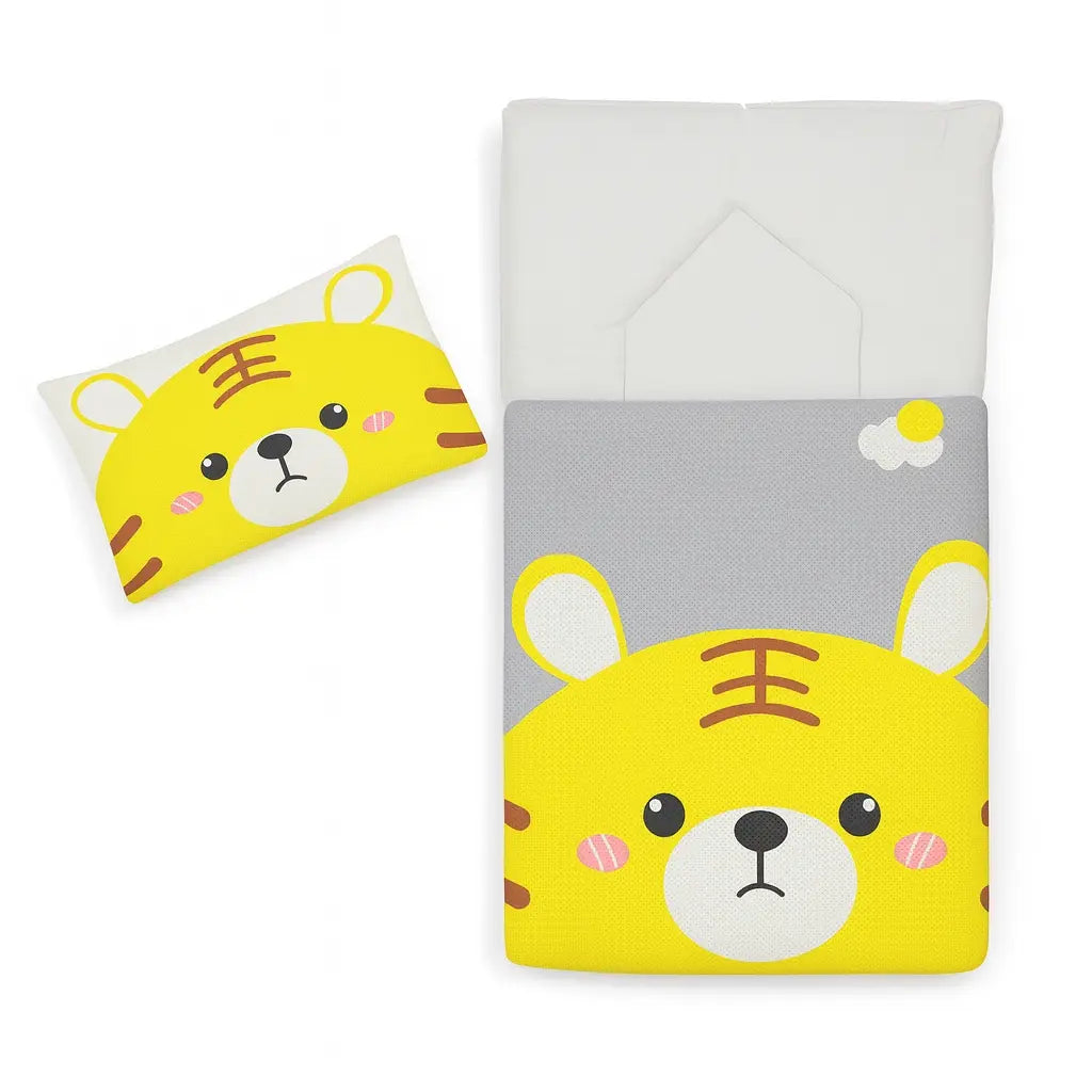 Tiger character baby carry nest shown from the back with side zip closure