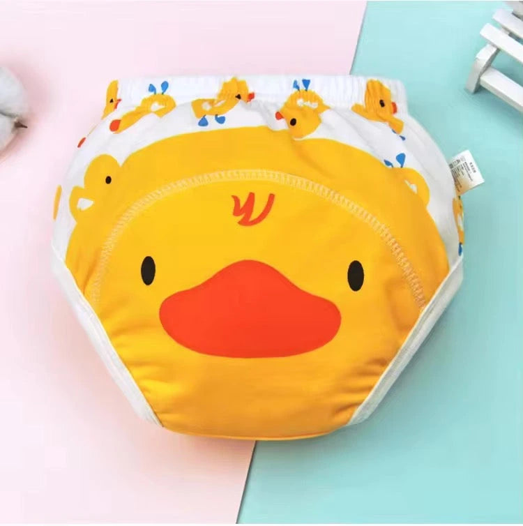 Waterproof baby training pants with yellow duck cartoon print